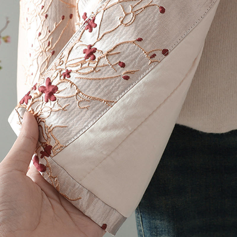 Buddha Stones Red Flowers Vine Buttons Design Long Sleeve Thermal Women's Jacket With Pockets - image 7