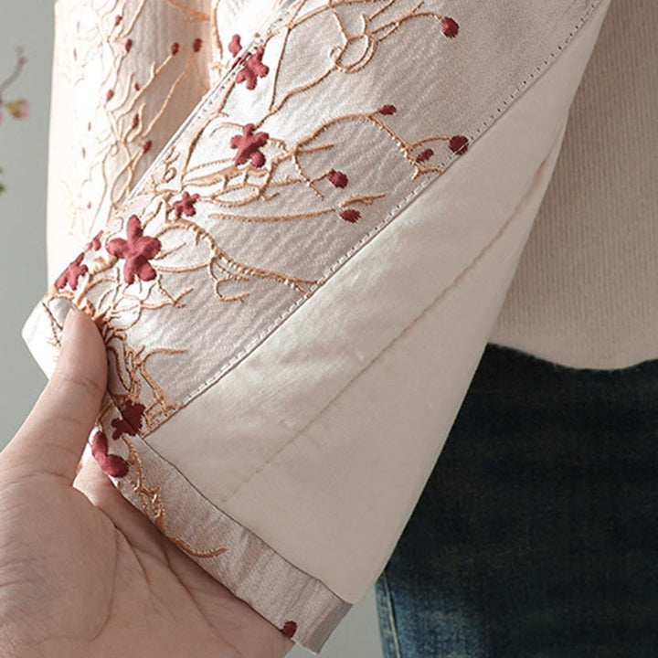 Buddha Stones Red Flowers Vine Buttons Design Long Sleeve Thermal Women's Jacket With Pockets - image 7