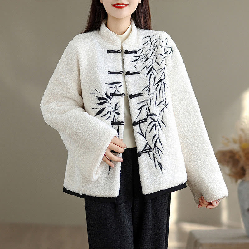 Buddha Stones White Willow Leaves Frog-Button Long Sleeve Thermal Women's Jacket - image 6