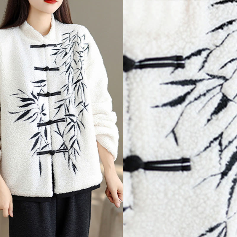 Buddha Stones White Willow Leaves Frog-Button Long Sleeve Thermal Women's Jacket - image 13
