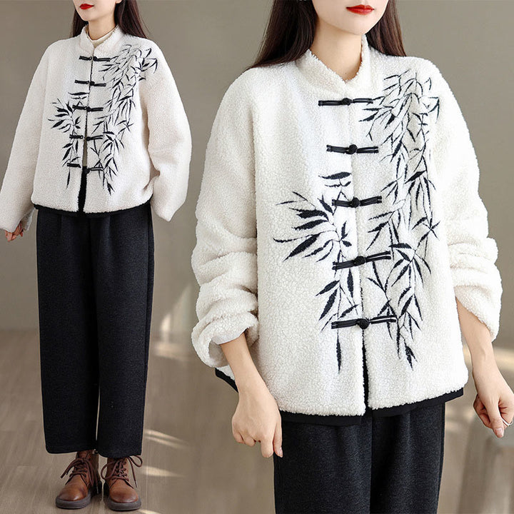 Buddha Stones White Willow Leaves Frog-Button Long Sleeve Thermal Women's Jacket - image 15