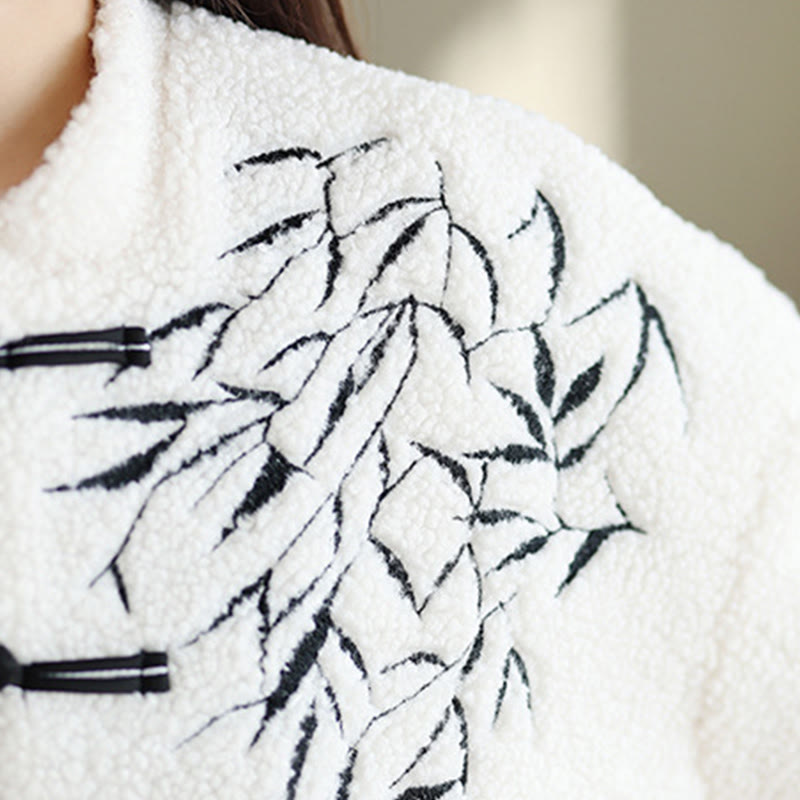 Buddha Stones White Willow Leaves Frog-Button Long Sleeve Thermal Women's Jacket - image 8