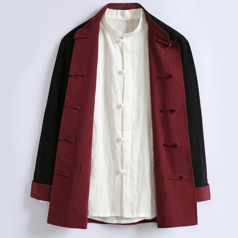 Buddha Stones Spring Chinese Reversible Men's Frog-Button Cotton Long Sleeve Jacket - image 5