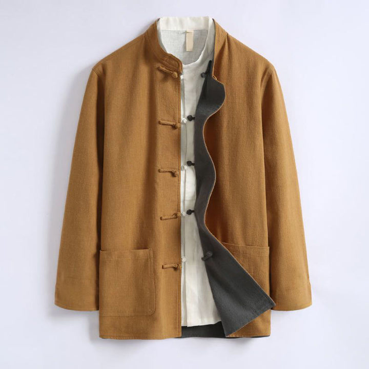 Buddha Stones Spring Chinese Reversible Men's Frog-Button Cotton Long Sleeve Jacket - image 1
