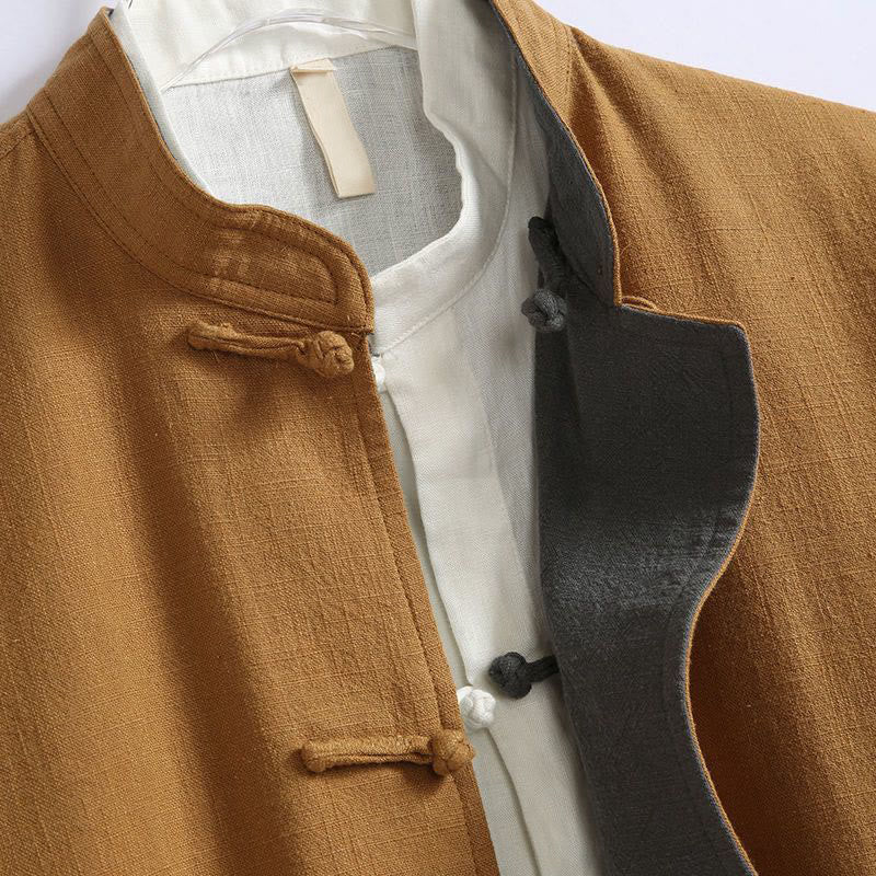 Buddha Stones Spring Chinese Reversible Men's Frog-Button Cotton Long Sleeve Jacket - image 2