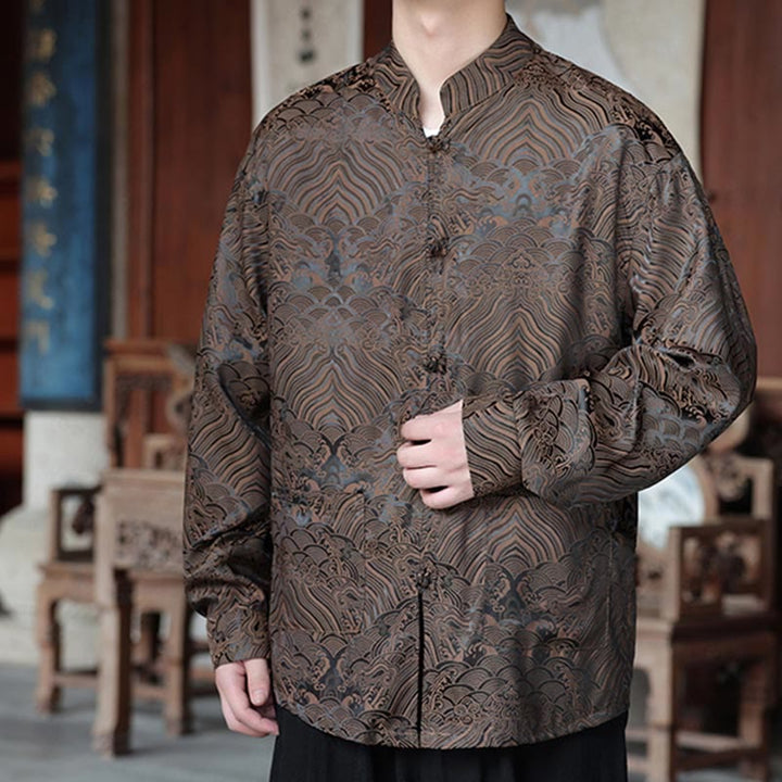 Buddha Stones Fall Flower Leaves Jacquard Frog-Button Long Sleeve Men's Jacket With Pockets - image 1
