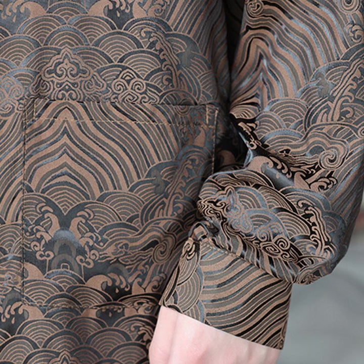 Buddha Stones Fall Flower Leaves Jacquard Frog-Button Long Sleeve Men's Jacket With Pockets - image 12