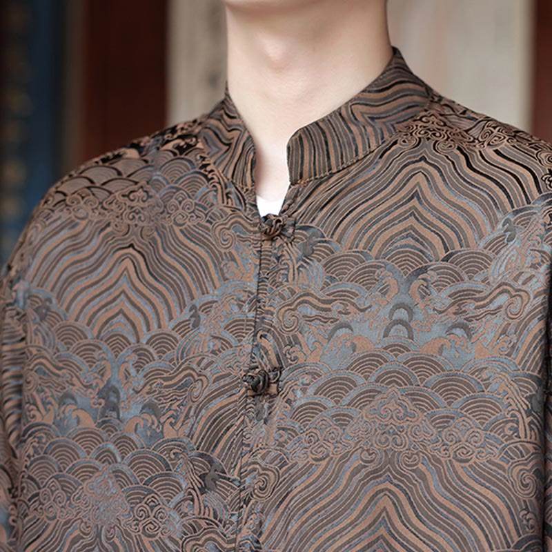 Buddha Stones Fall Flower Leaves Jacquard Frog-Button Long Sleeve Men's Jacket With Pockets - image 9