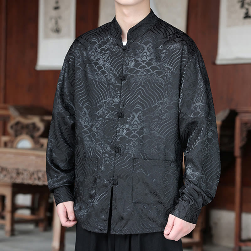 Buddha Stones Fall Flower Leaves Jacquard Frog-Button Long Sleeve Men's Jacket With Pockets - image 17
