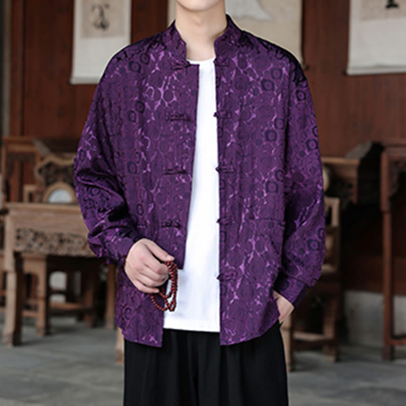 Buddha Stones Fall Flower Leaves Jacquard Frog-Button Long Sleeve Men's Jacket With Pockets - image 23