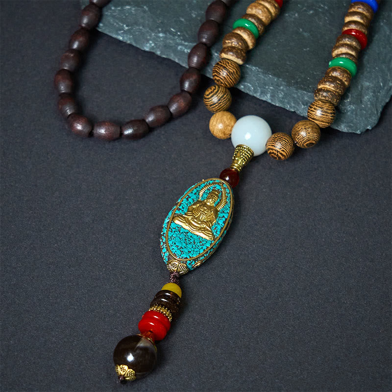 Buddha Stones Vintage Nepal Avalokitesvara Harmony Coconut Shell Beads Pendant Necklace - image 3