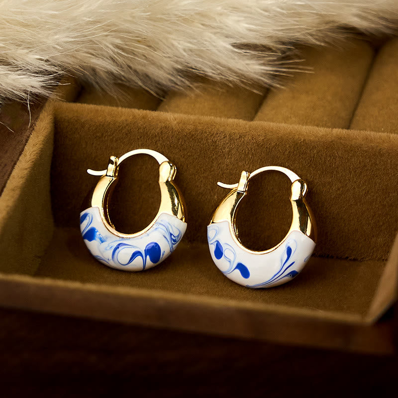 Buddha Stones Copper Plated 18k Gold Enamel Glaze Healing Luck U-shaped Earrings - image 1