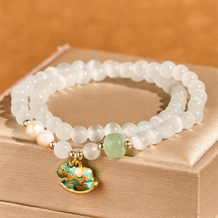 Buddha Stones Year Of The Horse Chrysoberyl Glass Bead Peace Love Double-layered Bracelet - image 2