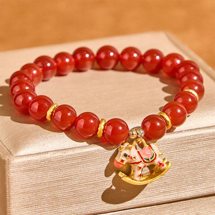 Buddha Stones Year Of The Horse Natural Cinnabar Red Agate Calm Confidence Bracelet - Red Agate & Pink Horse(Wrist Circumference 14-17cm) - image 7