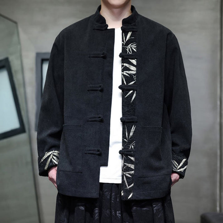 Buddha Stones Fall Bamboo Frog-Button Long Sleeve Men's Corduroy Cotton Jacket With Pockets - image 6