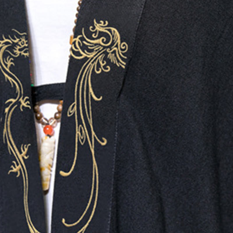 Buddha Stones Dragon Phoenix Open Front Long Sleeve Jacket Men's Cotton Kimono - image 6