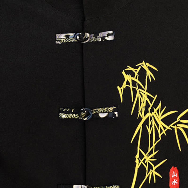 Buddha Stones 2Pcs Tang Suit Bamboo Frog-Button Men's Long Sleeve Shirt Pants Clothing Set - image 5