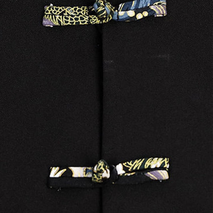 Buddha Stones 2Pcs Tang Suit Frog-Button Men's Waves Long Sleeve Shirt Pants Clothing Set - image 18