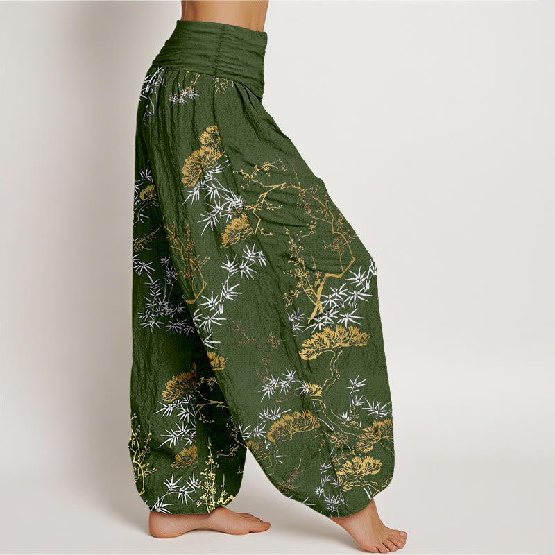 Buddha Stones Pure Cotton Pine Bamboo Plum Pattern Women's Elastic Waist Harem Pants - image 7