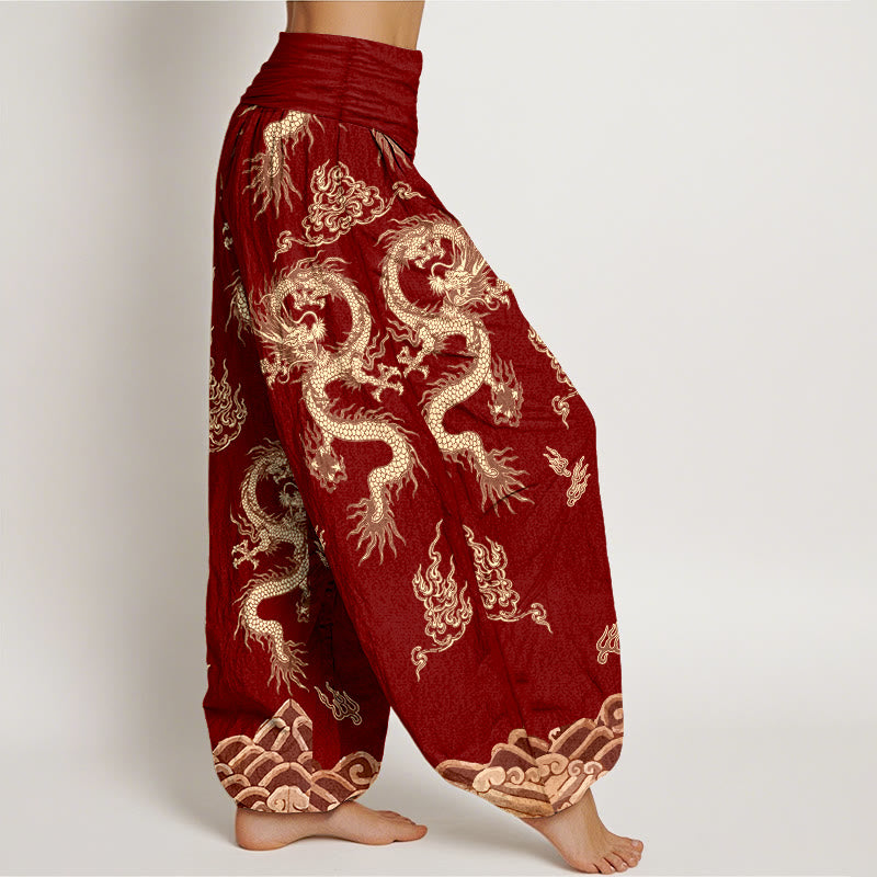 Buddha Stones Pure Cotton Dragon And Cloud Pattern Women's Elastic Waist Harem Pants - image 2