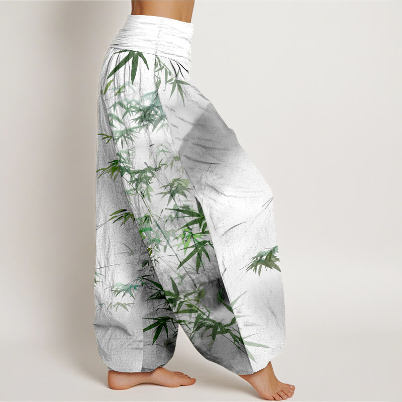 Buddha Stones Pure Cotton Bamboo Leaves Mountain Pattern Women's Elastic Waist Harem Pants - image 7