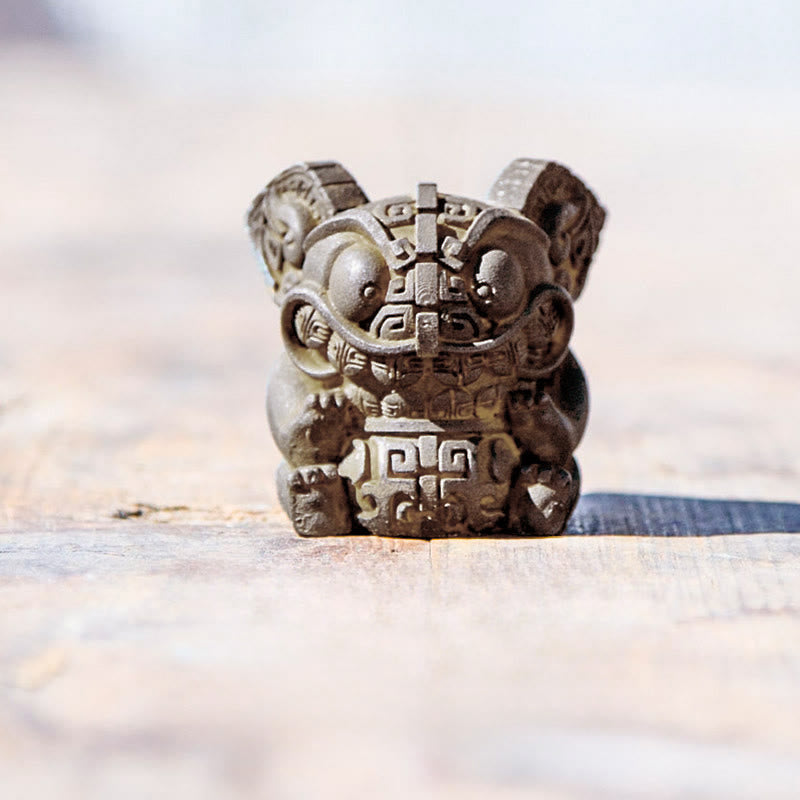 Buddha Stones Handmade Gold Swallowing Beast Iron Powder Rust Cast Resin Statue Home Decoration - Medium 5.5*4.5*4.5cm - image 2