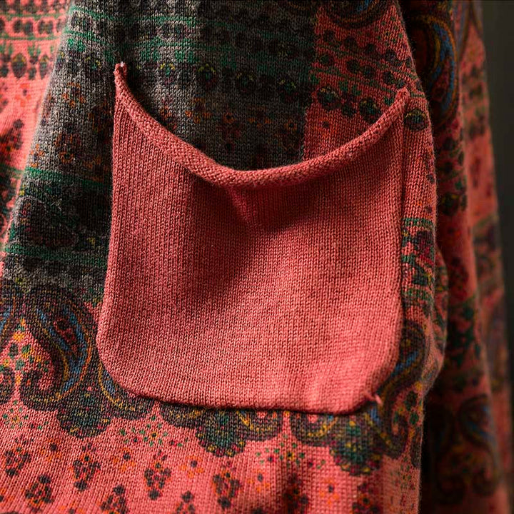 Buddha Stones Fall Plant Floral Pattern Crew Neck Long Sleeve Women's Cotton Sweater With Pocket - image 7