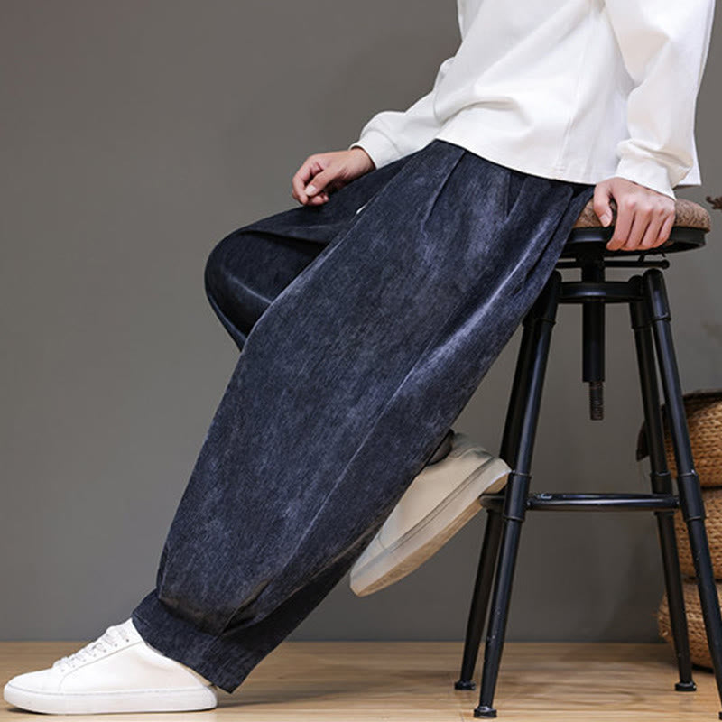 Buddha Stones Winter Pure Color Cotton Men's Harem Thickened Fleece-lined Pants With Pockets - image 7