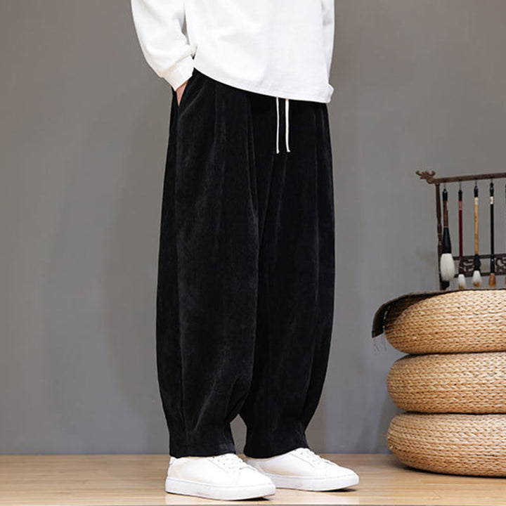 Buddha Stones Winter Pure Color Cotton Men's Harem Thickened Fleece-lined Pants With Pockets - Black - US/UK/AU46，EU56 (5XL) - image 8