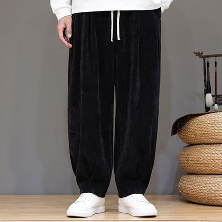 Buddha Stones Winter Pure Color Cotton Men's Harem Thickened Fleece-lined Pants With Pockets - image 10