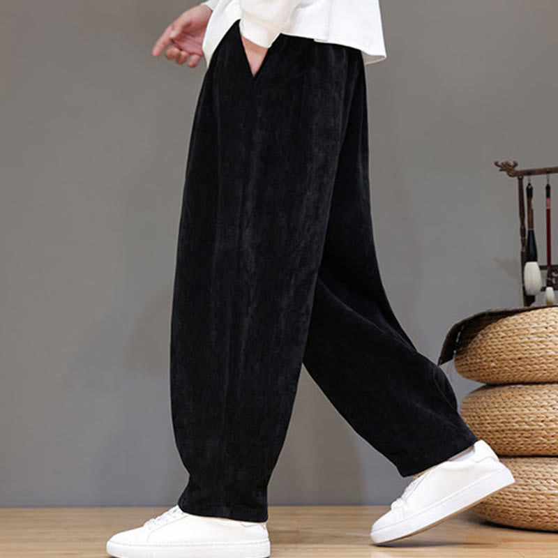 Buddha Stones Winter Pure Color Cotton Men's Harem Thickened Fleece-lined Pants With Pockets - image 12