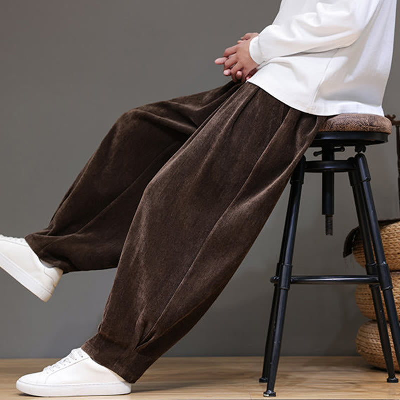 Buddha Stones Winter Pure Color Cotton Men's Harem Thickened Fleece-lined Pants With Pockets - image 23