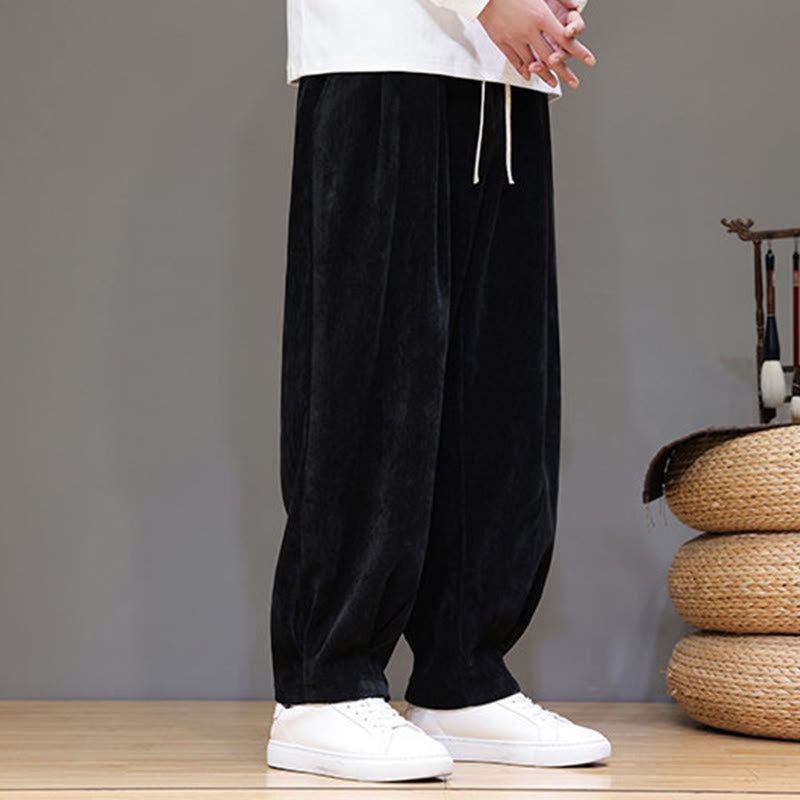 Buddha Stones Winter Pure Color Cotton Men's Harem Thickened Fleece-lined Pants With Pockets - image 11