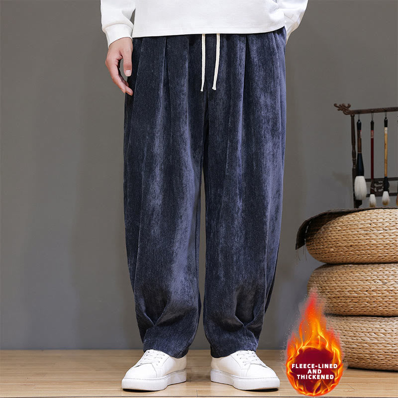 Buddha Stones Winter Pure Color Cotton Men's Harem Thickened Fleece-lined Pants With Pockets - image 26