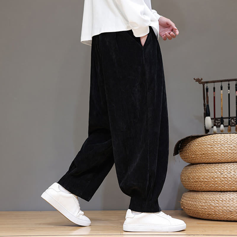 Buddha Stones Winter Pure Color Cotton Men's Harem Thickened Fleece-lined Pants With Pockets - image 13