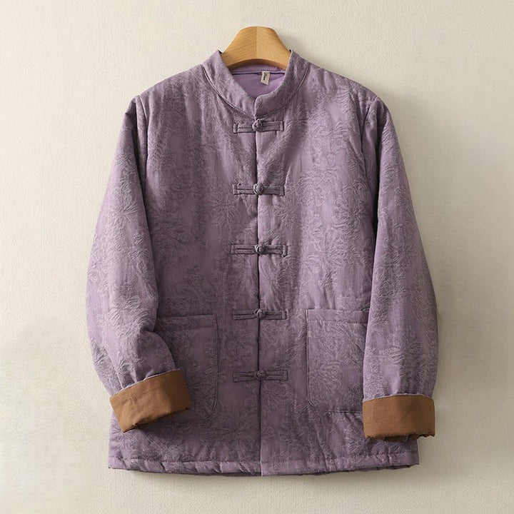 Buddha Stones Women's Solid Color Frog-Button Design Long Sleeve Cotton Jacket With Pockets - MediumOrchid - US8-10，UK/AU12-14，EU40-42 (XL) - image 0