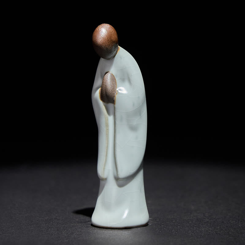 Buddha Stones Meditation Monk Ceramic Statue Serenity Home Decoration - Gray Bowing 2*2*7cm - image 0