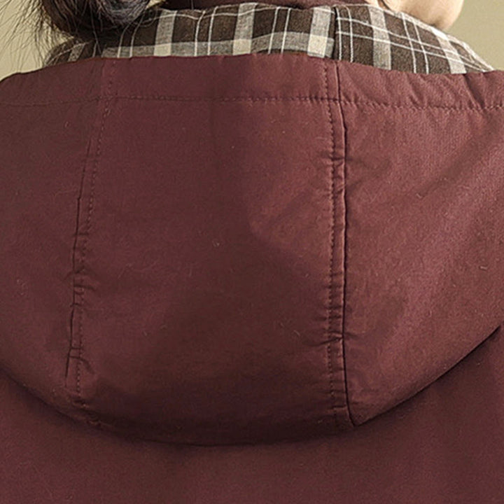 Buddha Stones Plaid Hoodie Pattern Women's Long Sleeve Cotton Thickened Jacket With Pockets - image 11