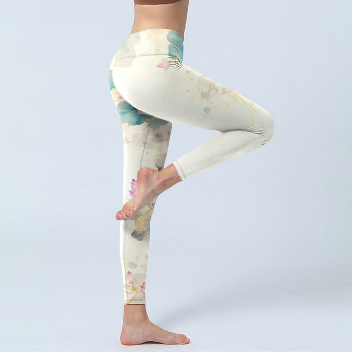 Buddha Stones Lotus Petals Leaves Pattern Print Gym Leggings Women's Yoga Pants - image 4