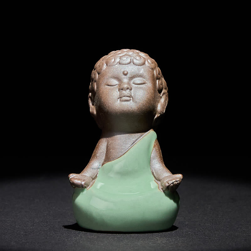 Buddha Stones Prayer Meditation Resting Monk Ceramic Statue Serenity Home Decoration - Reflection 5.5*5.5*8.5cm - image 10