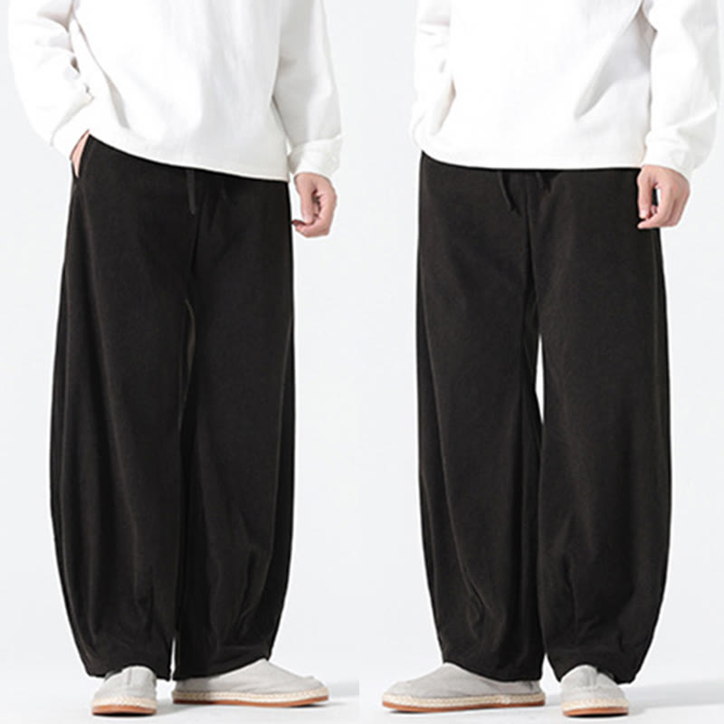 Buddha Stones Spring Pure Color Drawstring Design Corduroy Cotton Men's Harem Pants With Pockets - image 15