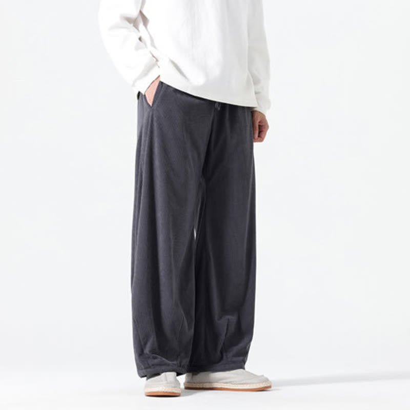 Buddha Stones Spring Pure Color Drawstring Design Corduroy Cotton Men's Harem Pants With Pockets - image 3