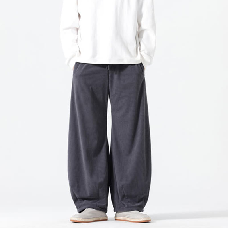Buddha Stones Spring Pure Color Drawstring Design Corduroy Cotton Men's Harem Pants With Pockets - image 2