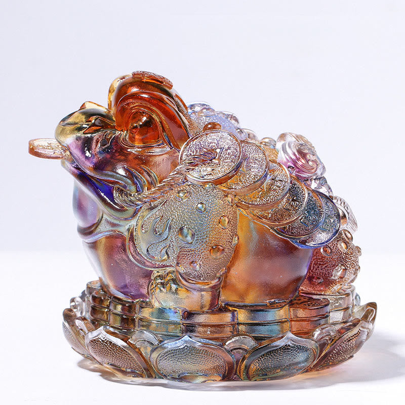 Buddha Stones Feng Shui Frog Coins Handmade Liuli Crystal Art Piece Wealth Home Office Decoration - Colorful 13*12*11cm - image 5