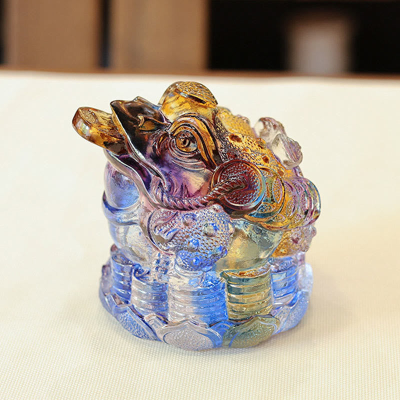 Buddha Stones Feng Shui Frog Coins Handmade Liuli Crystal Art Piece Wealth Home Office Decoration - image 3