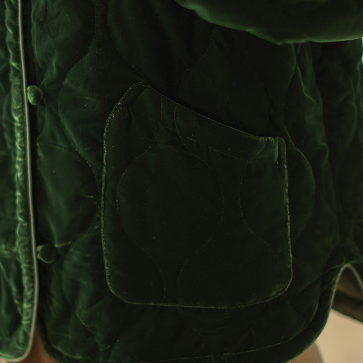 Buddha Stones Diamond Pattern Short Style Women's Long Sleeve Thickened Jacket With Pockets - image 7