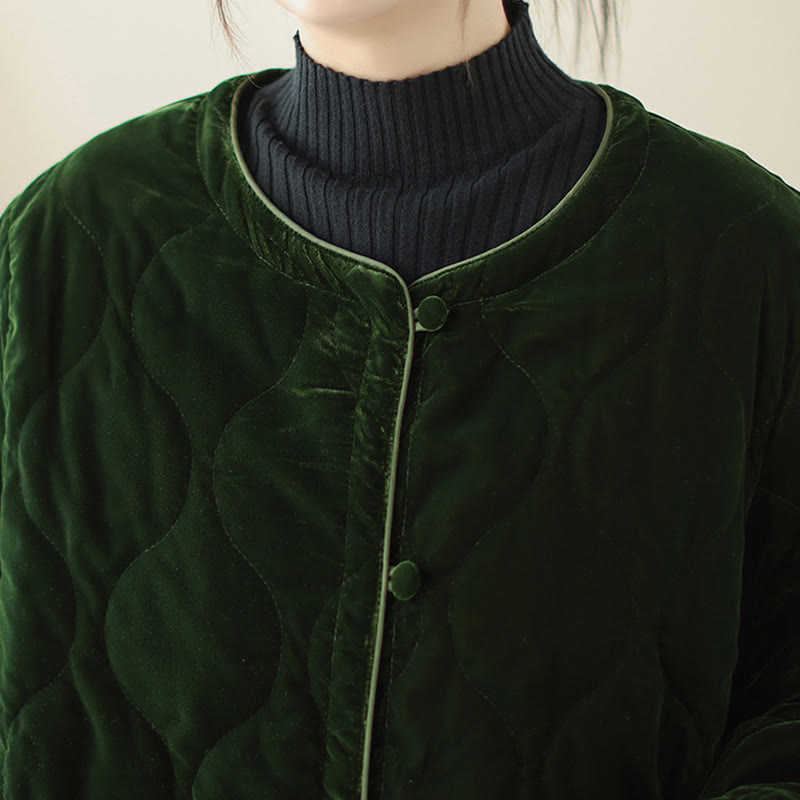 Buddha Stones Diamond Pattern Short Style Women's Long Sleeve Thickened Jacket With Pockets - image 10