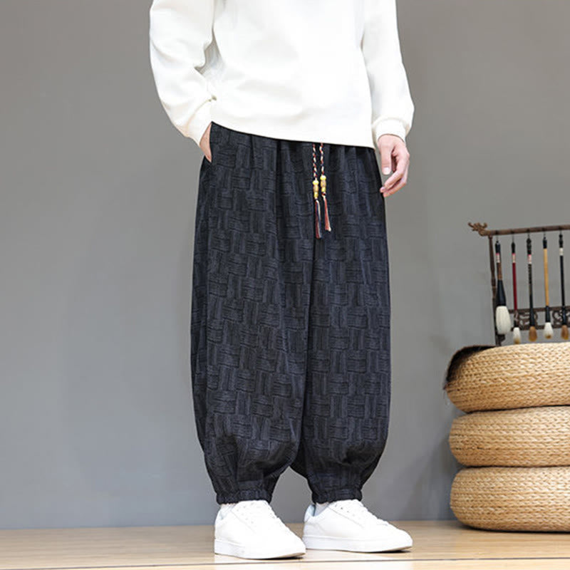 Buddha Stones Fall Jacquard Plaid Pattern Cotton Corduroy Men's Harem Pants With Pockets - image 8