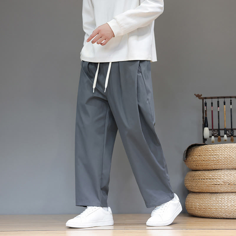 Buddha Stones Fall Solid Color Straight Leg Design Men's Harem Pants With Pockets - image 0