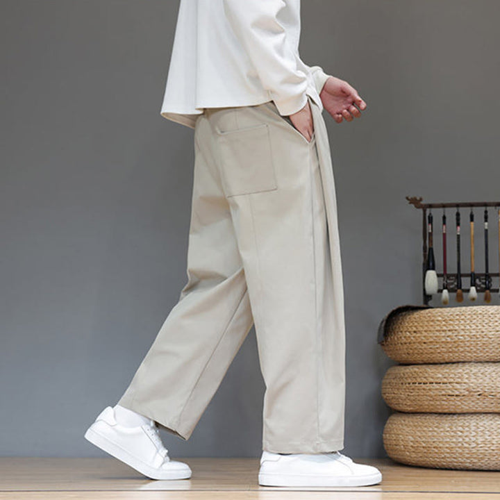 Buddha Stones Fall Solid Color Straight Leg Design Men's Harem Pants With Pockets - image 15